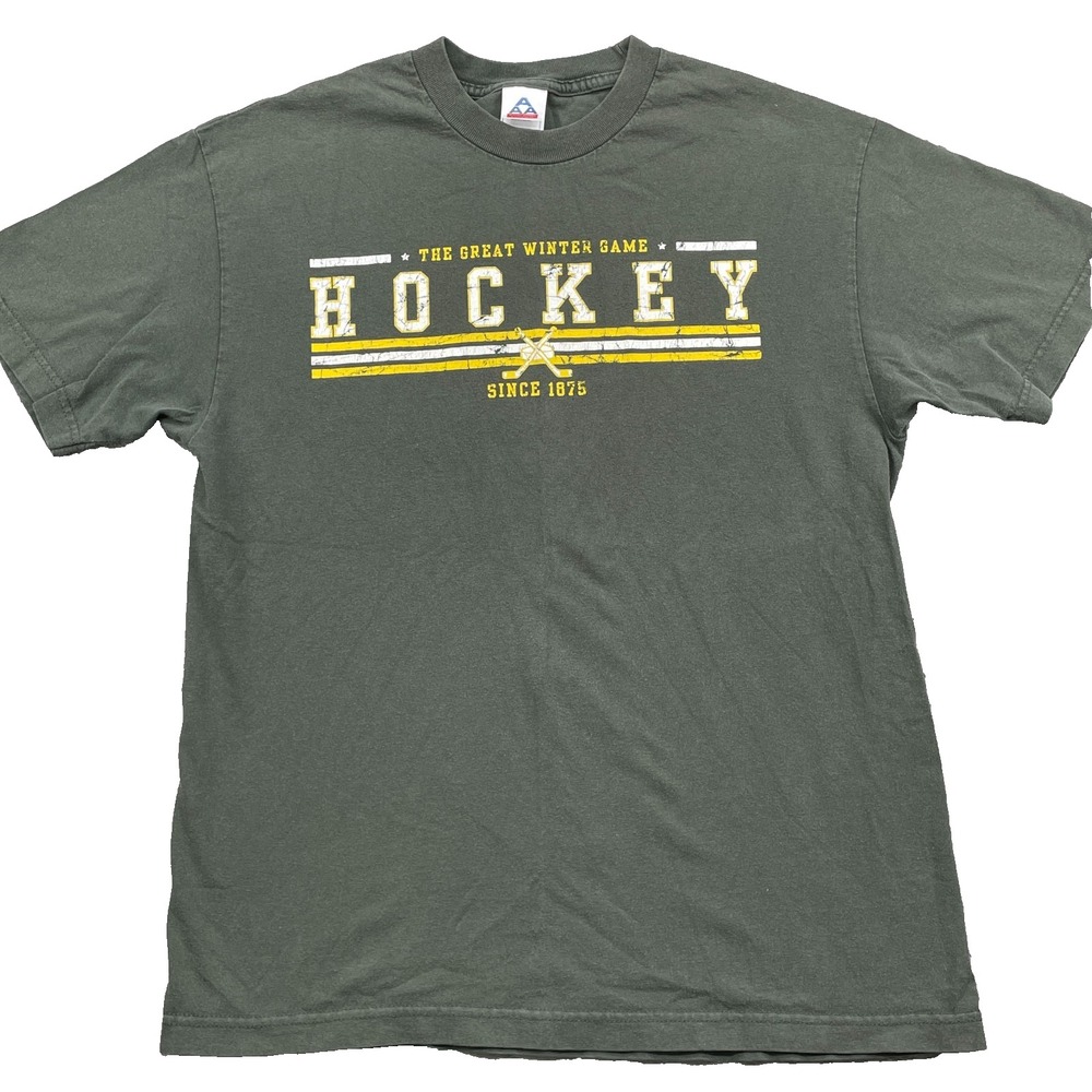 Vintage Hockey T-Shirt Mens Large Army Green Winter Game Sportswear NHL Training